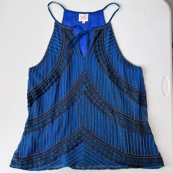 Parker Blue Silk Beaded and Embroidered Top Size Medium Flapper Elegant Formal - Picture 1 of 8